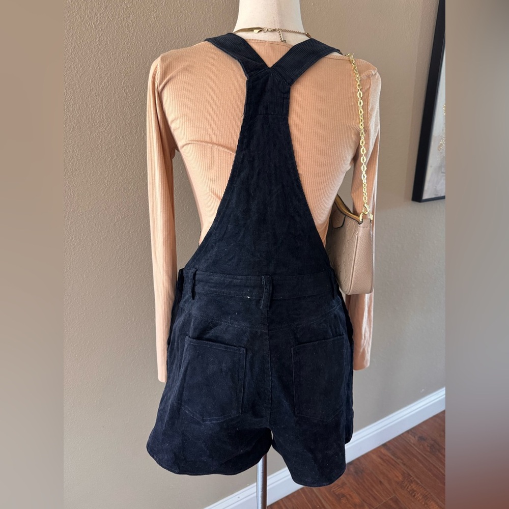 Women's Black Corduroy Short Overalls - Picture 6 of 6